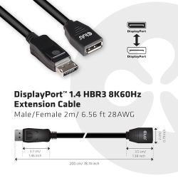 Club3D DisplayPort-Kabel 1.4 Verlängerungskabel 2Meter St/ (CAC-1022)