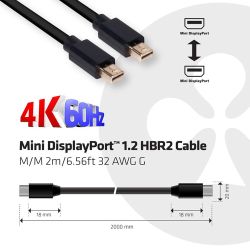 Club3D Mini-DP-Kabel     1.2 HBR2 21,6Gb/s   2m 4K60Hz St/S (CAC-2161)